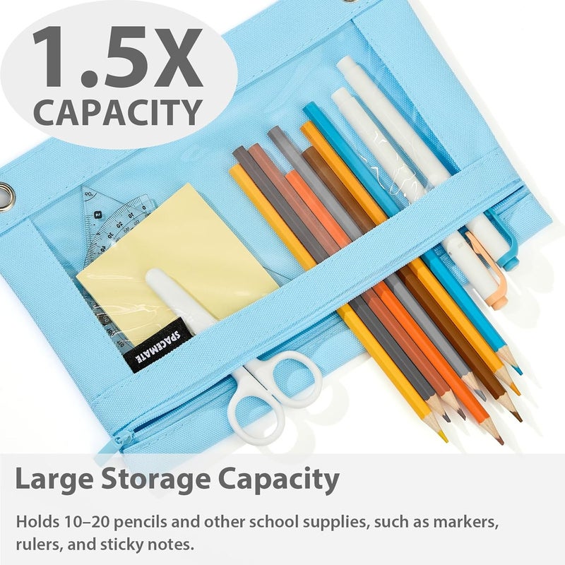 SPACEMATE Binder Pencil Pouch Case Box Bag for 3 Ring Binder School Supplies Girls Boys Kids, Clear Preppy Stuff Large Aesthetic Pen Organizer, Back to College Stationary, 1 Pack, Sky Blue - Image 2